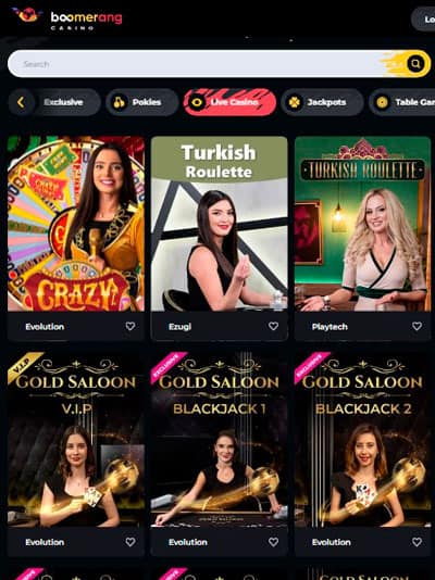 Boomerang Casino Mobile Live Games