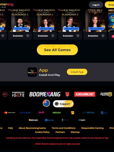 Boomerang Casino Mobile Site Footer