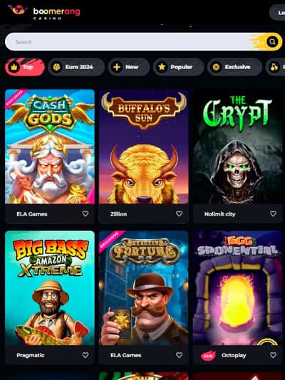 Boomerang Casino Mobile Top Games