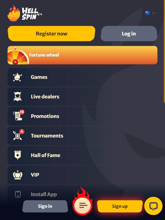 Hell Spin Casino Mobile Menu