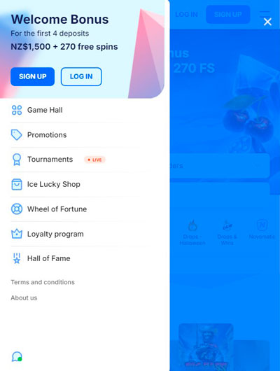 Ice Casino Mobile Menu