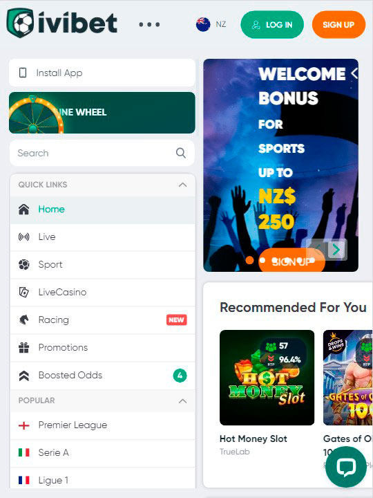 IviBet Mobile Casino Main Page