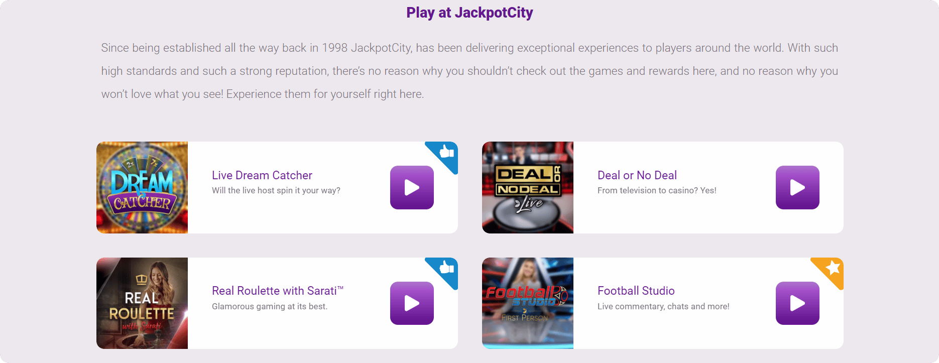 Jackpot City Live Casino games