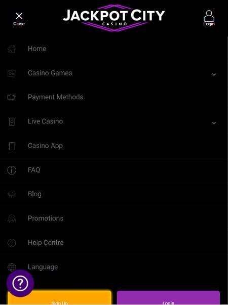 Jackpot City Casino Mobile App Menu