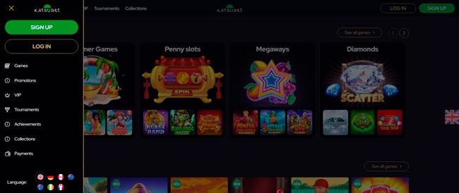 KatsuBet Casino Official Website Menu