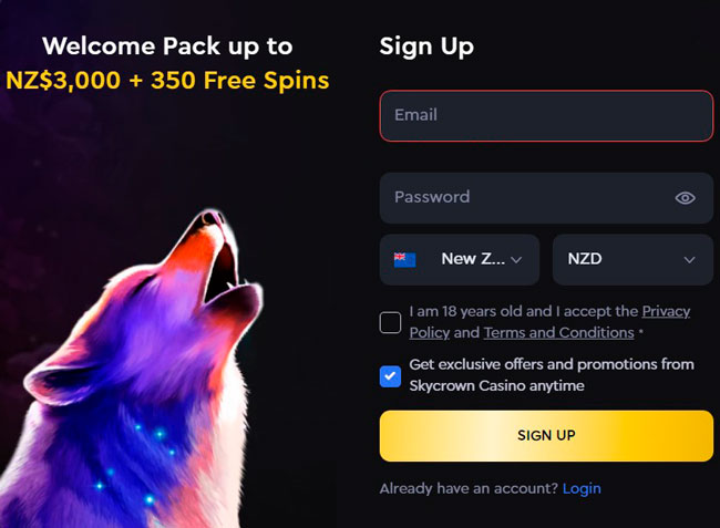 SkyCrown Online Casino Registration