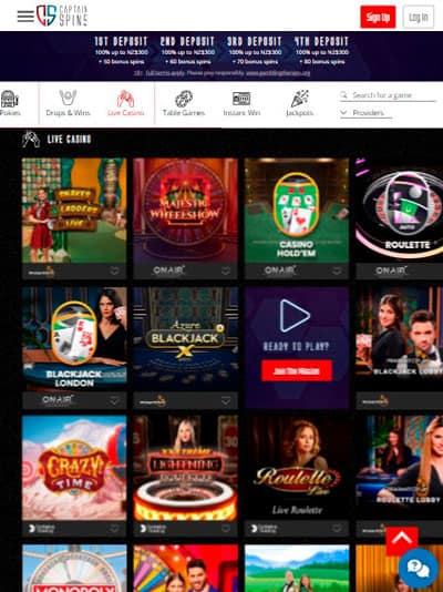 Captain Spins Mobile Live Casino